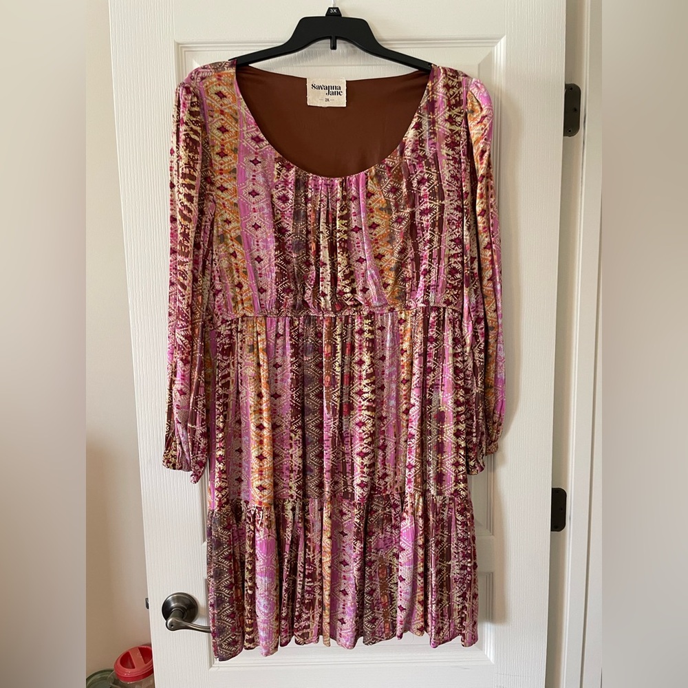 Savanna Jane Pink and Brown Bishop Sleeve Sundress